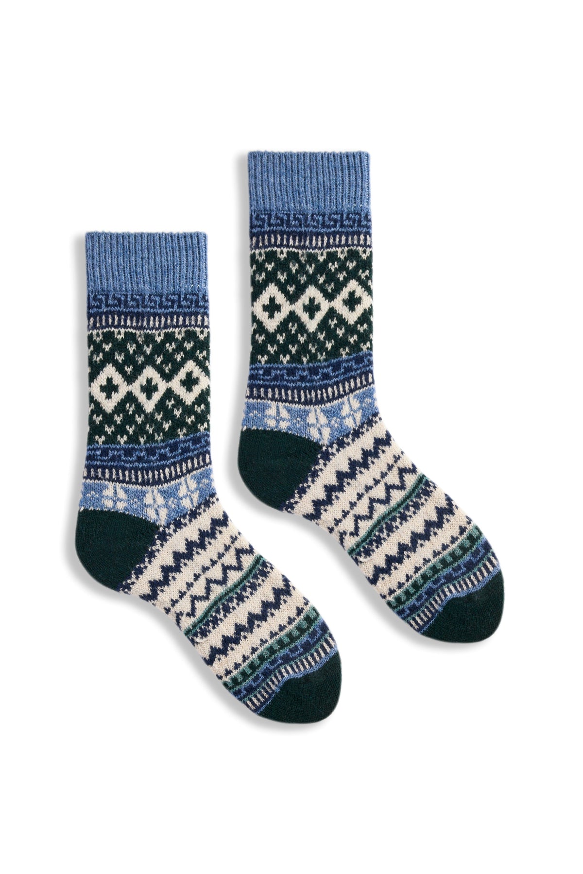 Women's Fair Isle Wool Cashmere Crew Socks in Ivy