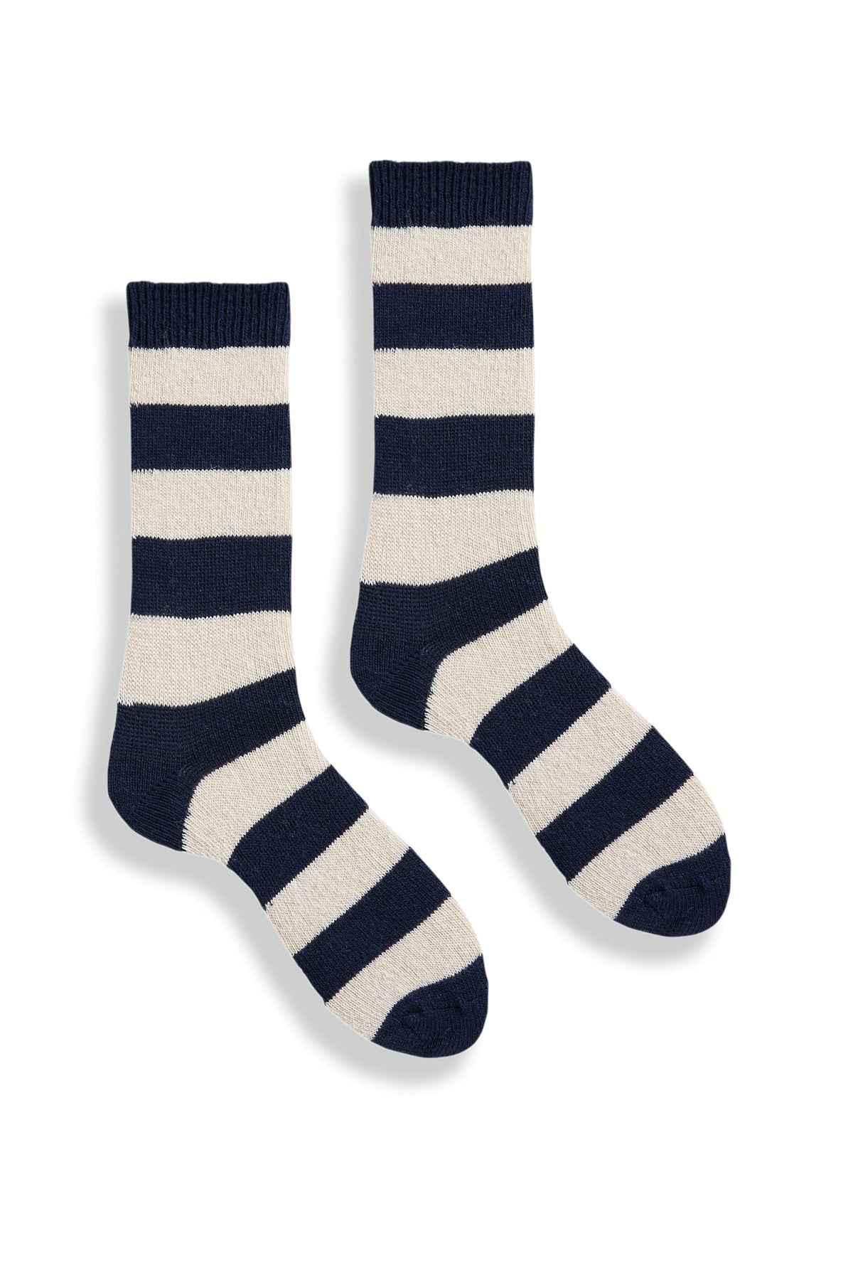 Women's Rugby Stripe Wool Cashmere Crew Socks in Navy
