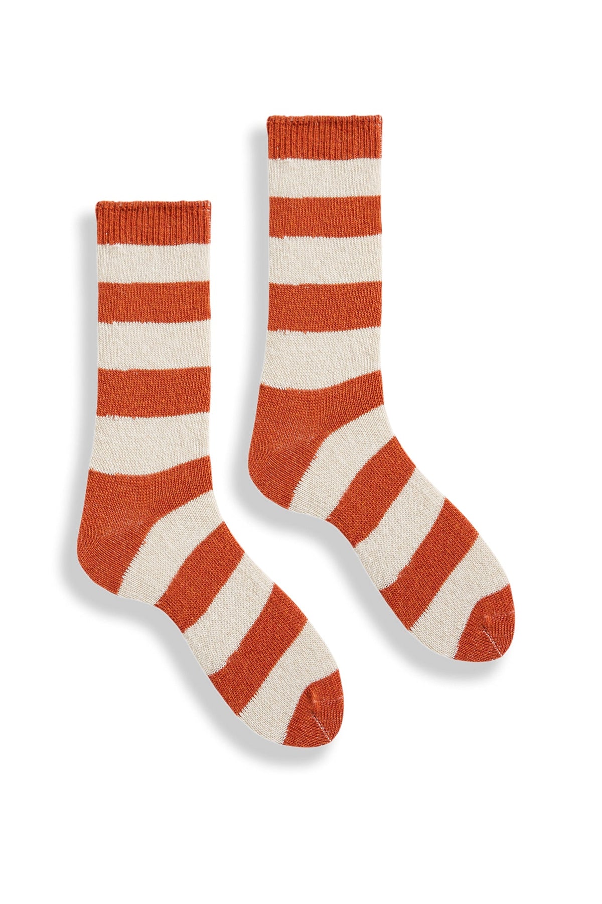 Women's Rugby Stripe Wool Cashmere Crew Socks in Pumpkin