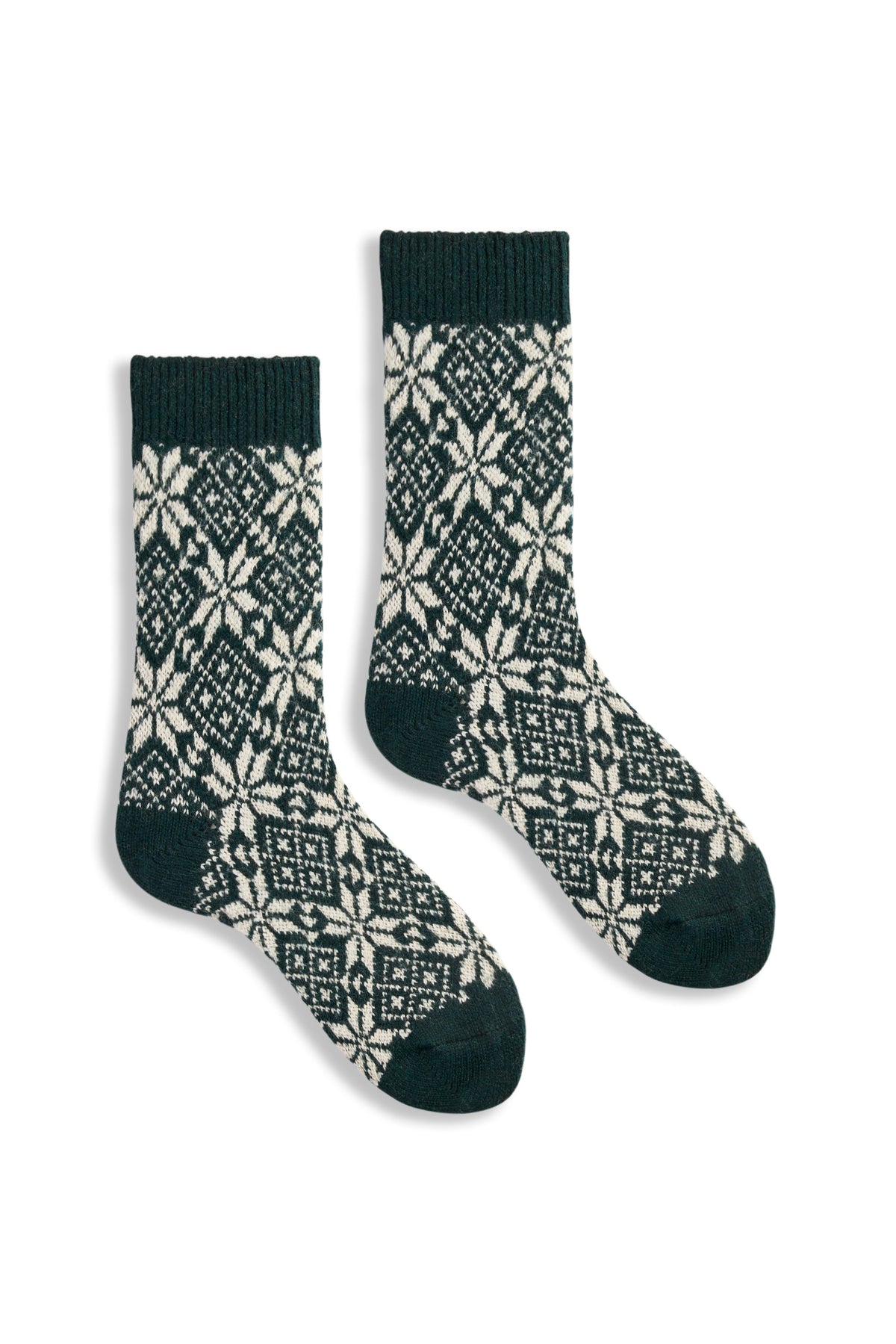 Women's Snowflake Wool Cashmere Crew Socks in Ivy