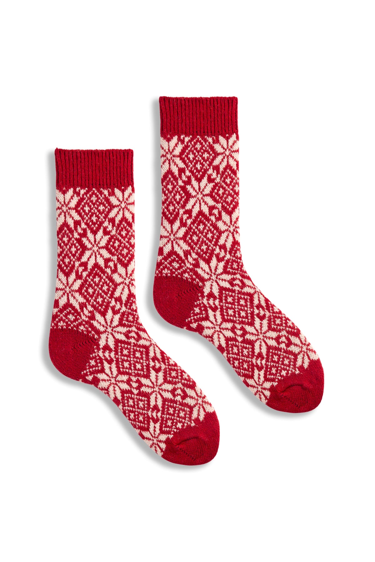 Women's Snowflake Wool Cashmere Crew Socks in Red