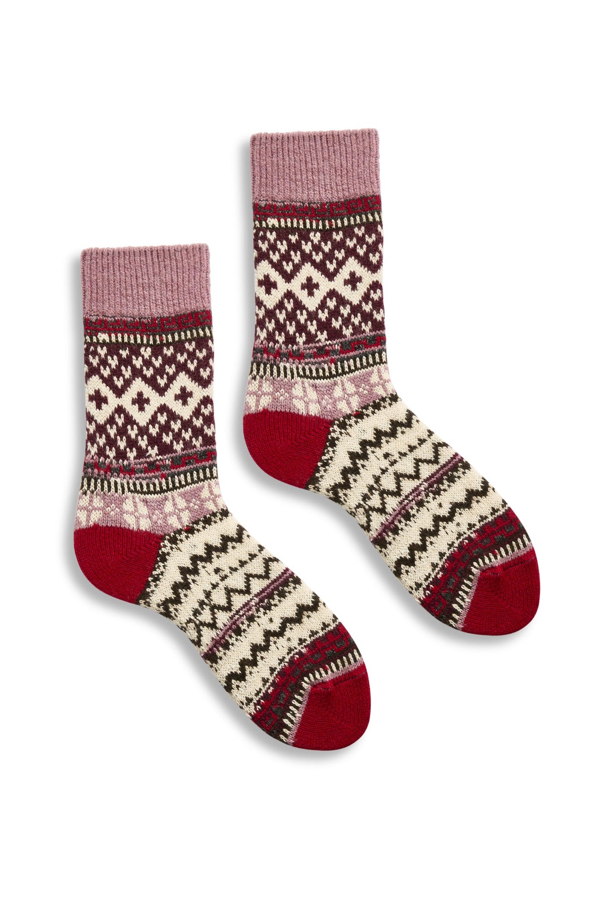 Women's Fair Isle Wool Cashmere Crew Socks in Red