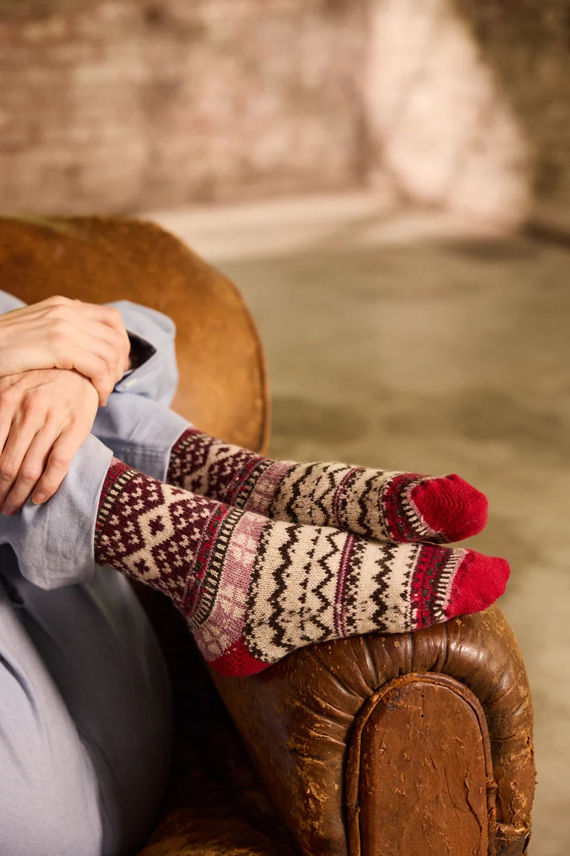 Women's Fair Isle Wool Cashmere Crew Socks