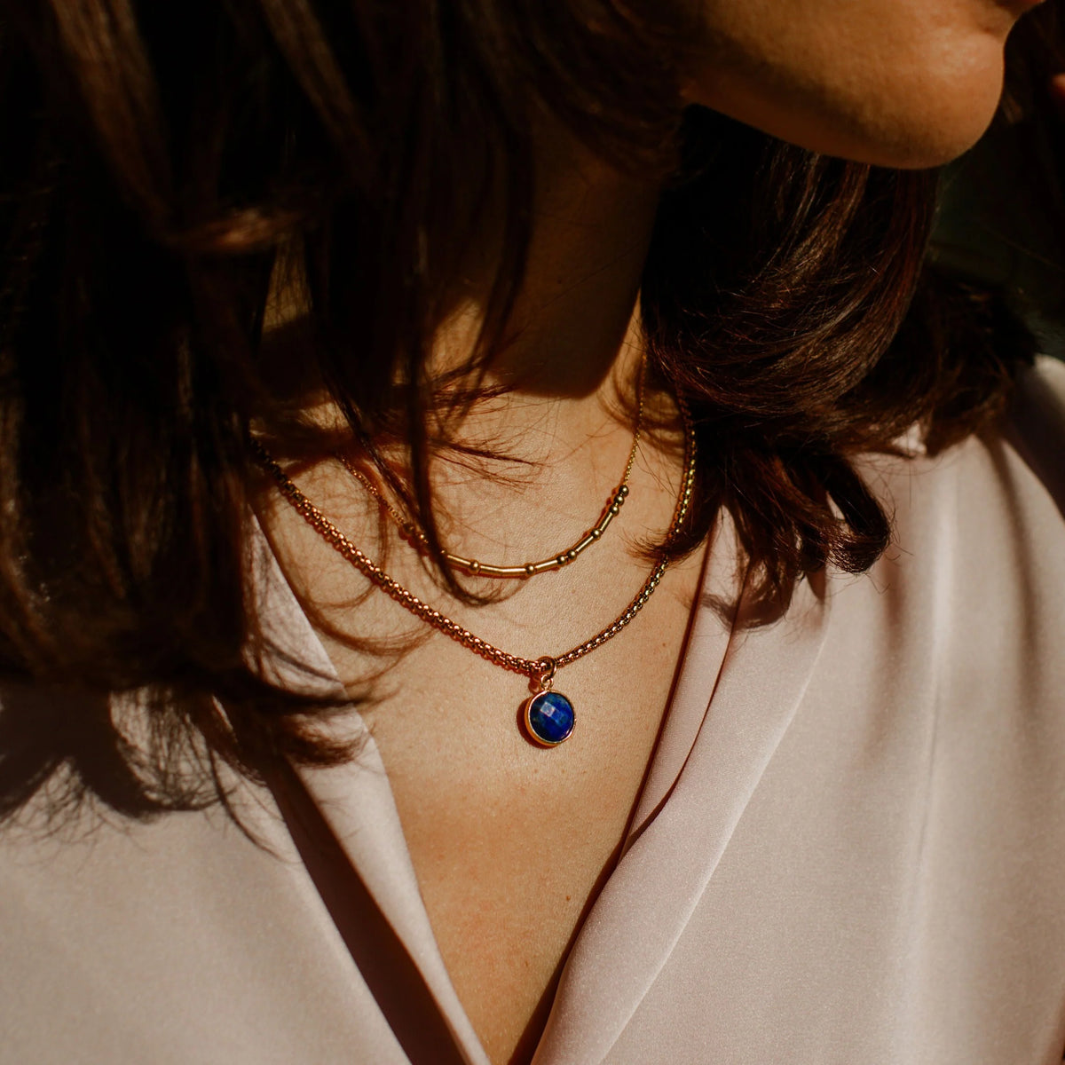 Lapis Stone Pendant Classic Gold Necklace