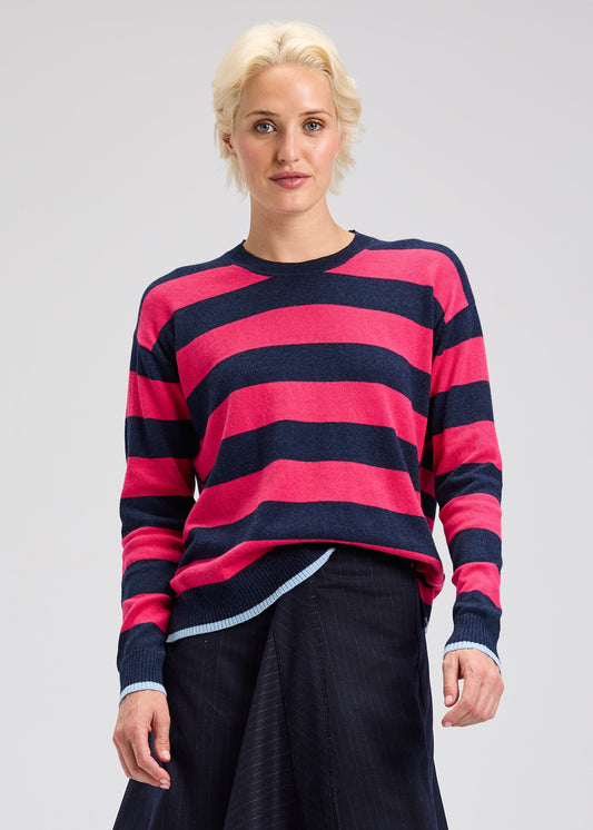 Multi Stripe Crew in Dark Denim
