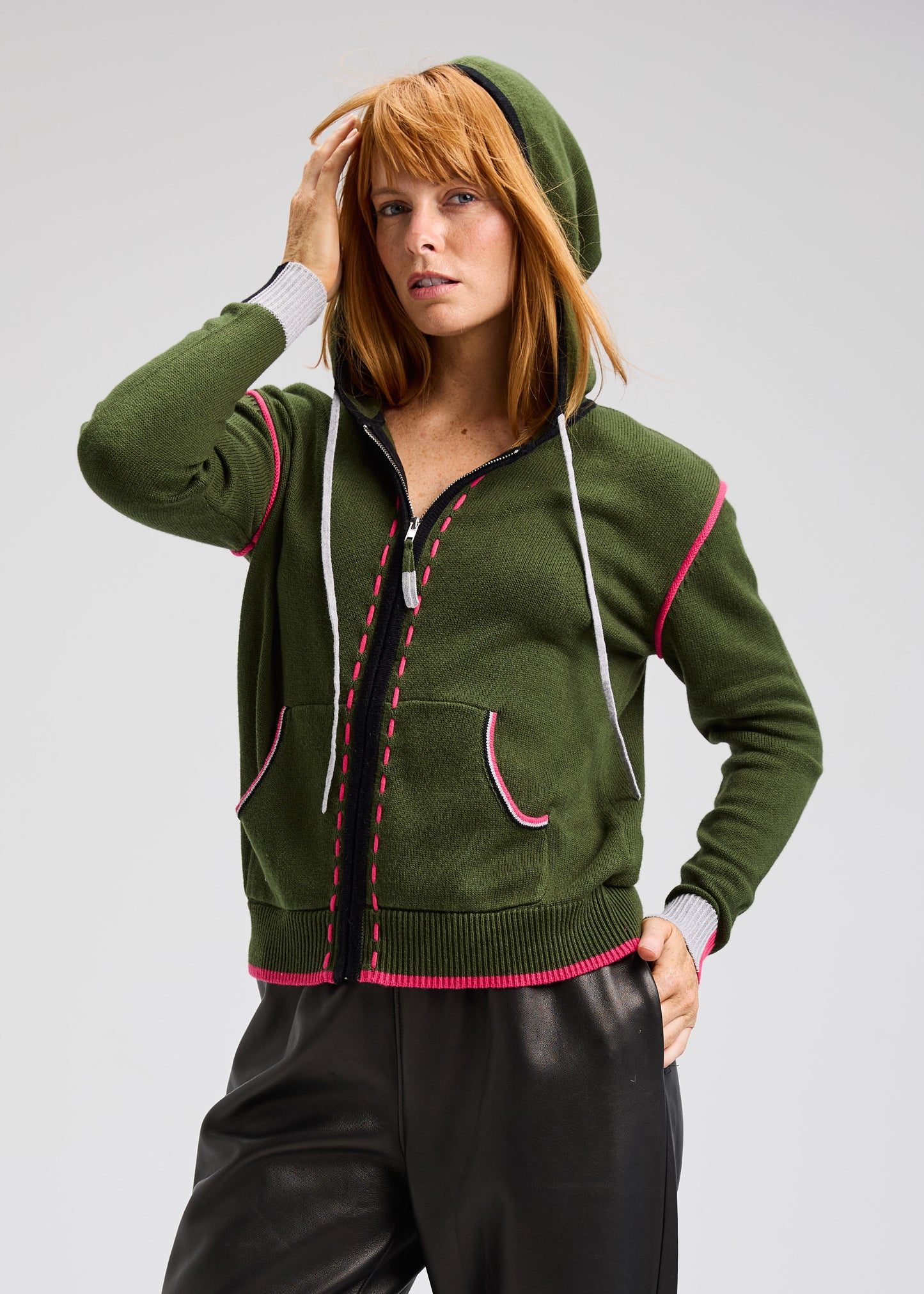 Threaded Hoodie in Olive