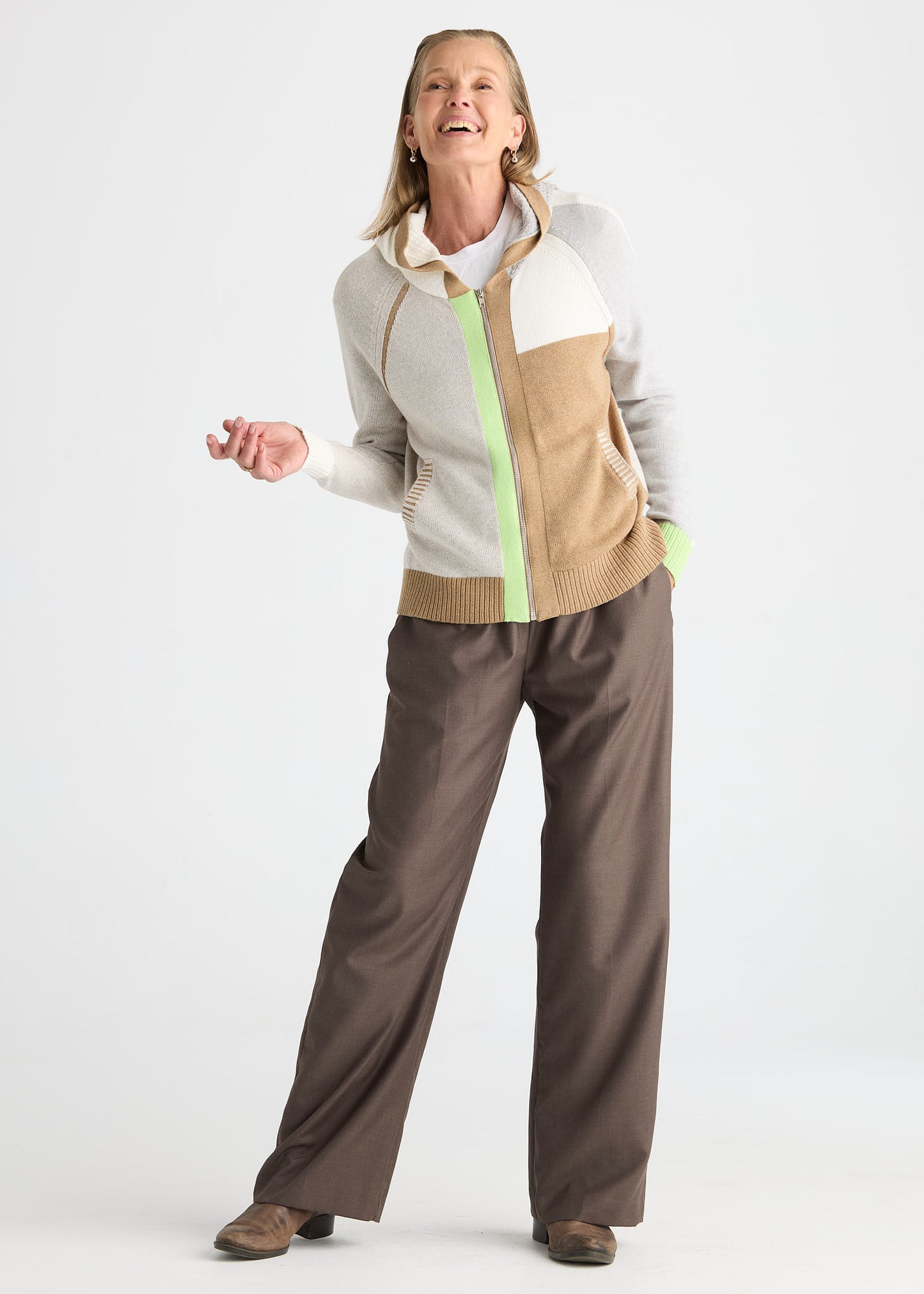 Plaited Zip Up Hoodie in Toffee