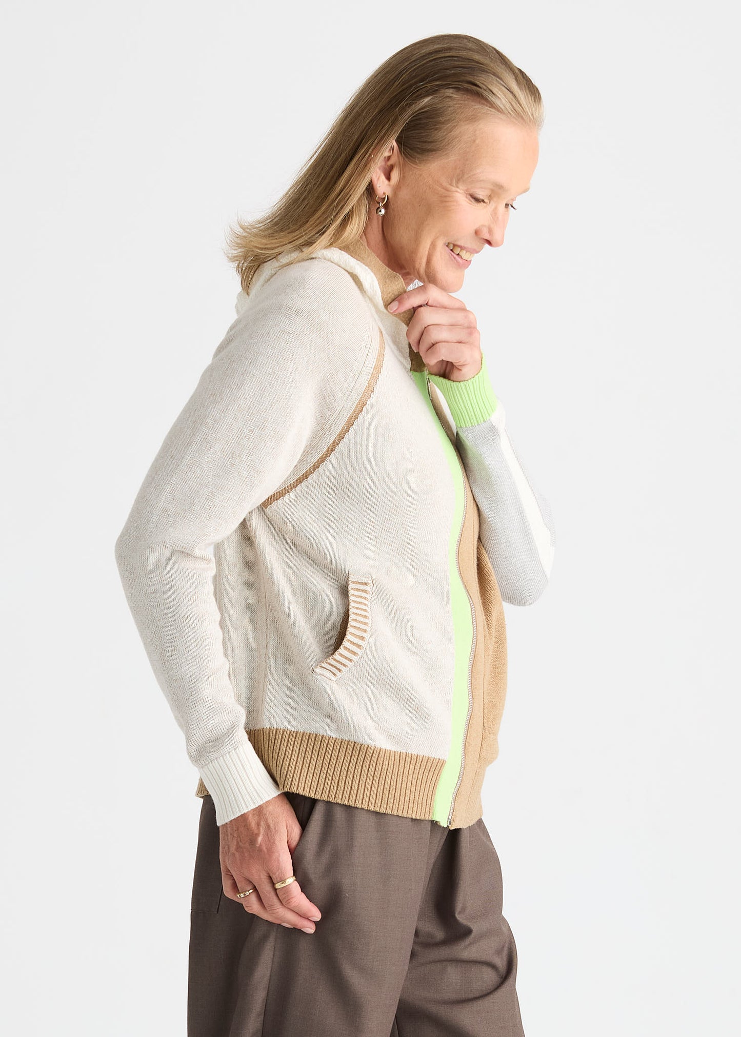 Plaited Zip Up Hoodie in Toffee