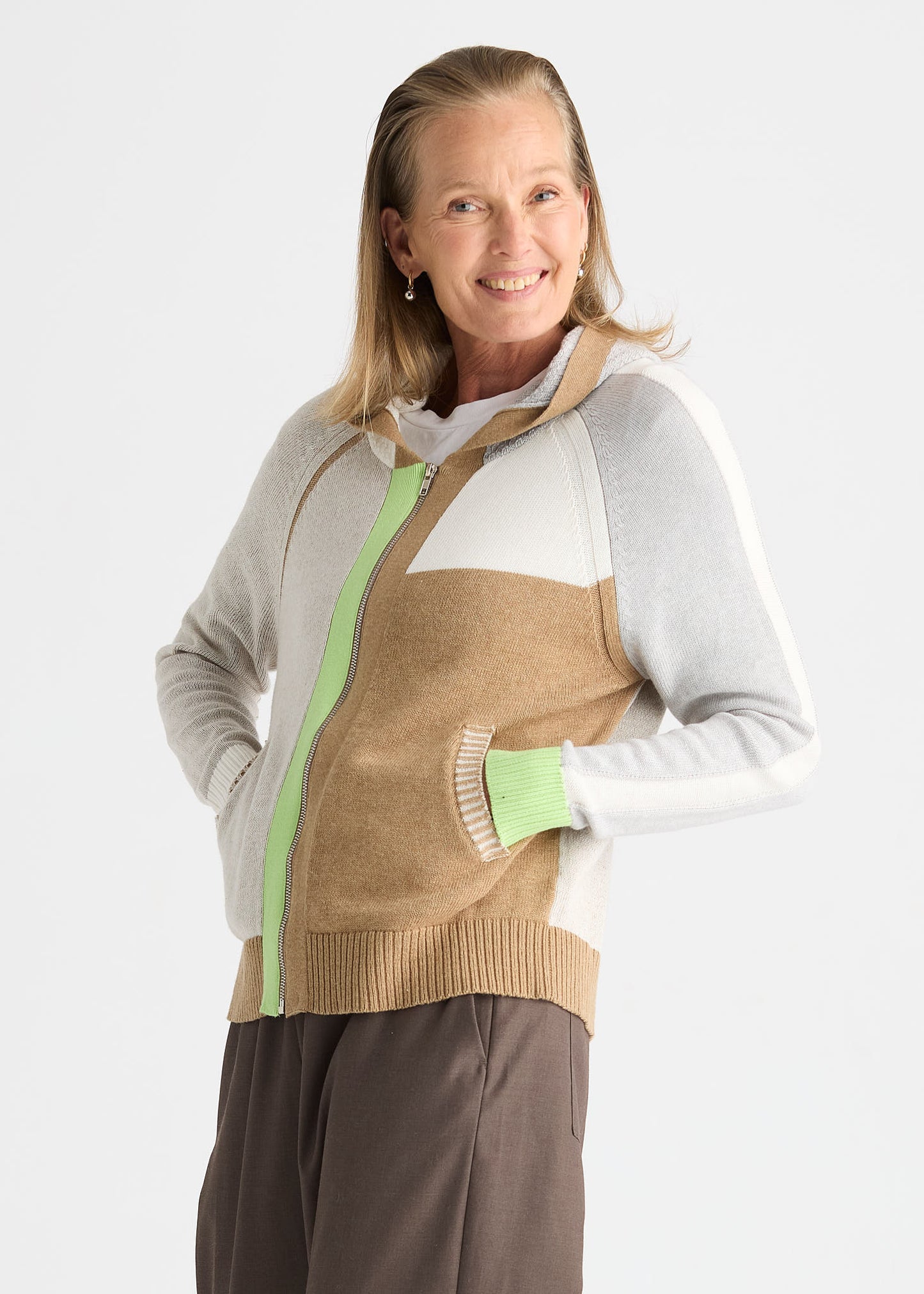 Plaited Zip Up Hoodie in Toffee