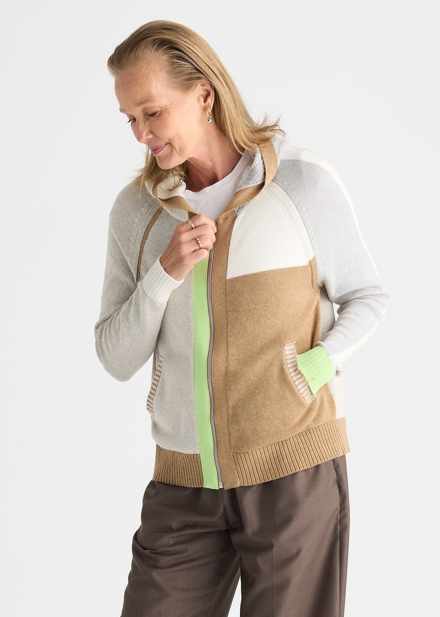 Plaited Zip Up Hoodie in Toffee