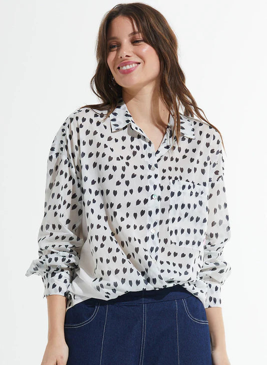 Cotton Voile Shirt in White Love