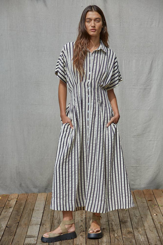 Striped Buttondown Maxi Shirtdress