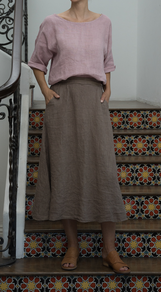 Linen 3/4 Sleeve Shirt in Pink