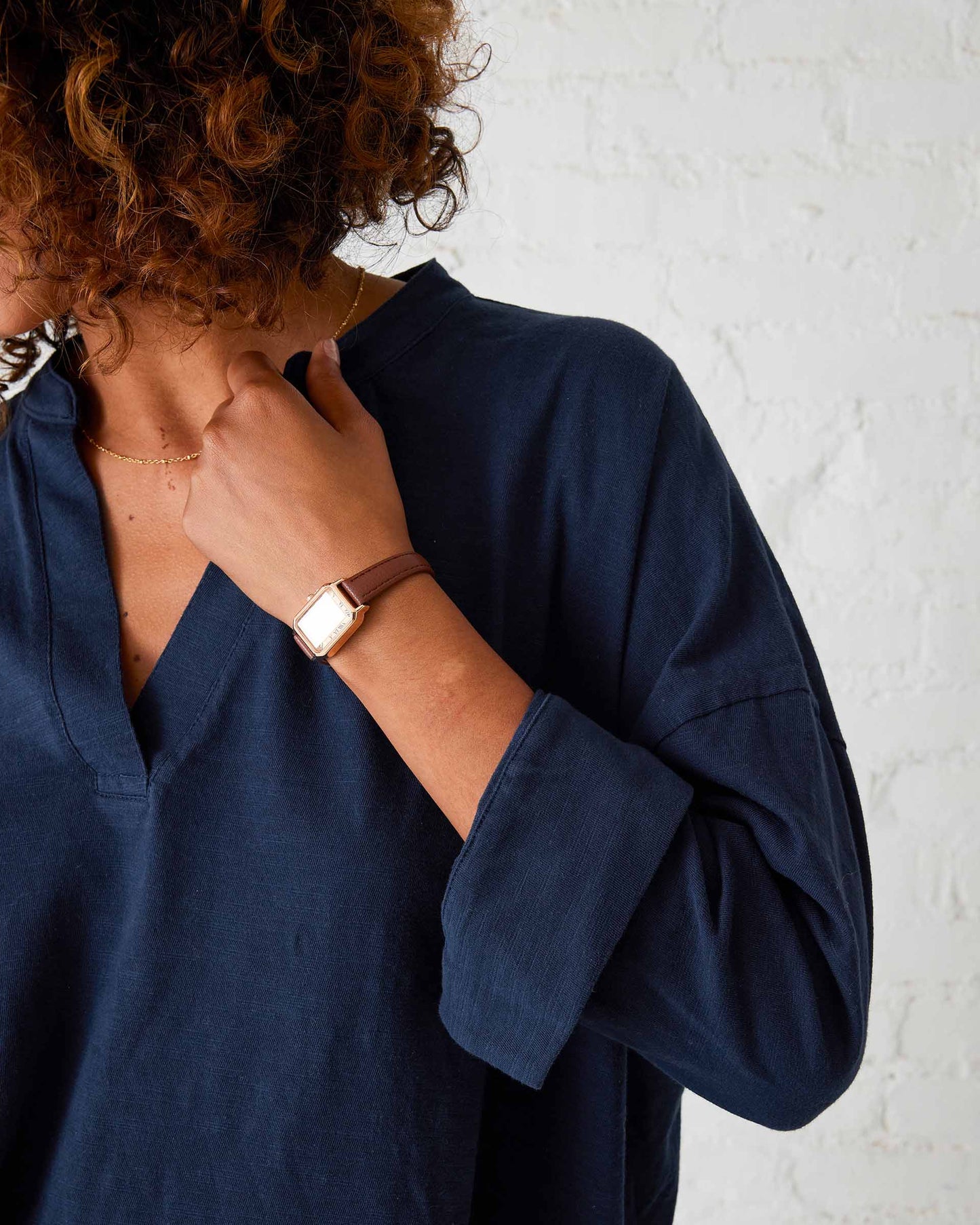 Amelia Cuff Tee in Navy Chambray