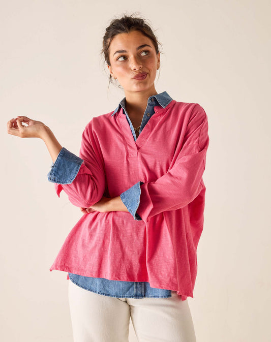 Amelia Cuff Tee in Raspberry