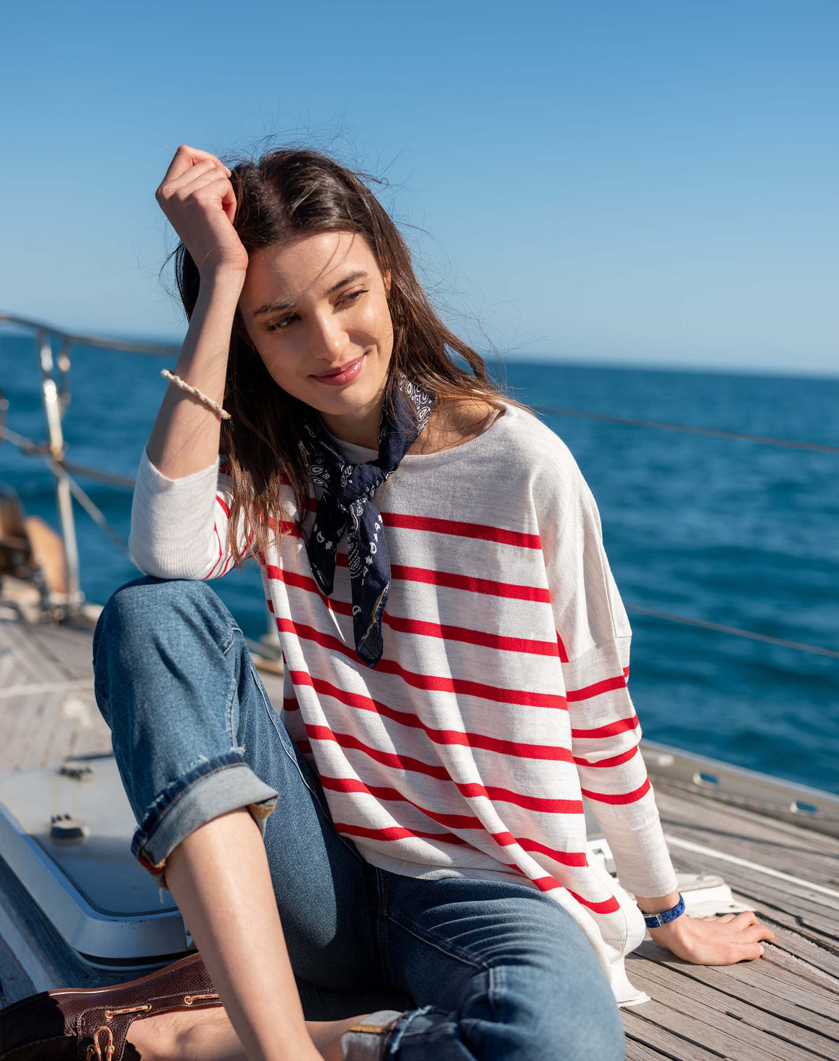 Amour Sweater in Red Stripes/Navy Heart