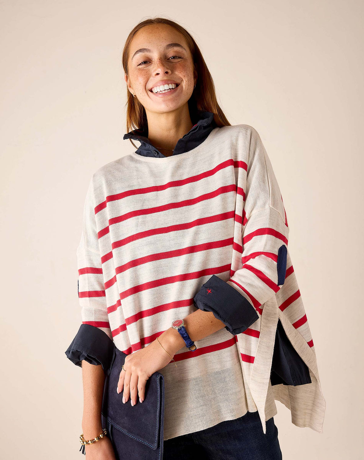 Amour Sweater in Red Stripes/Navy Heart