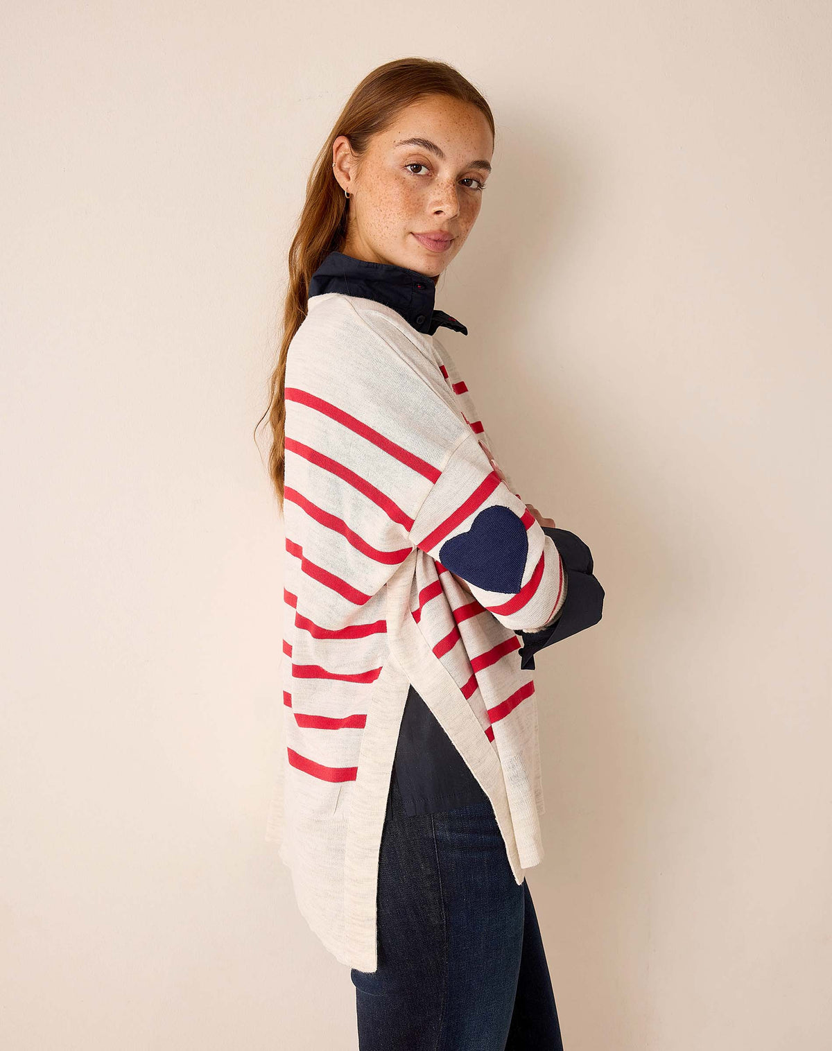 Amour Sweater in Red Stripes/Navy Heart