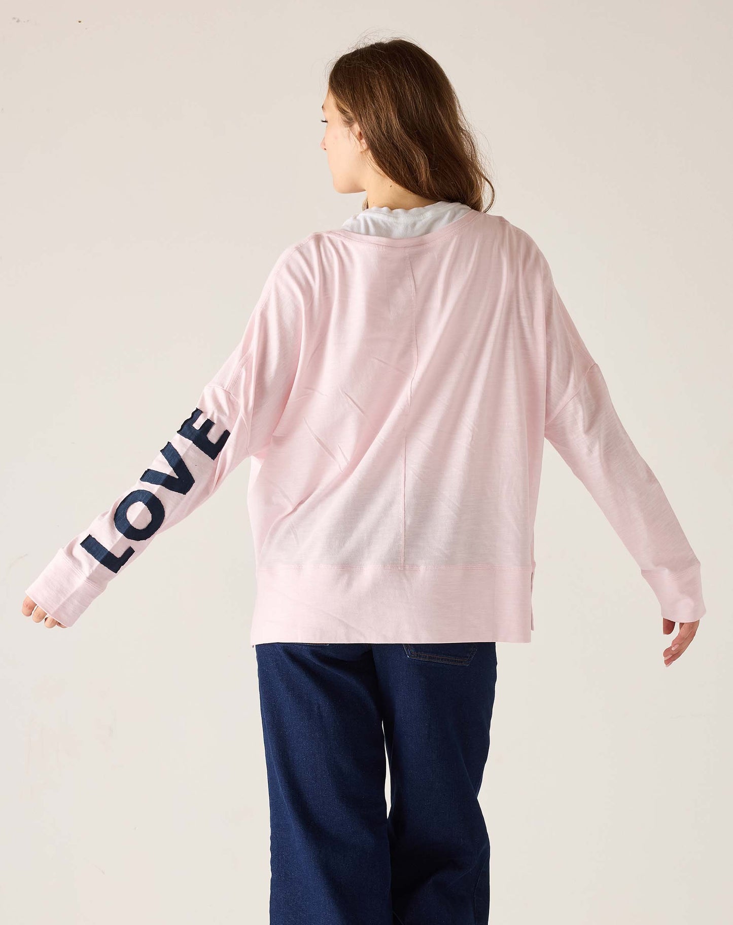 Amour Applique Tee in Rose Quartz and Navy