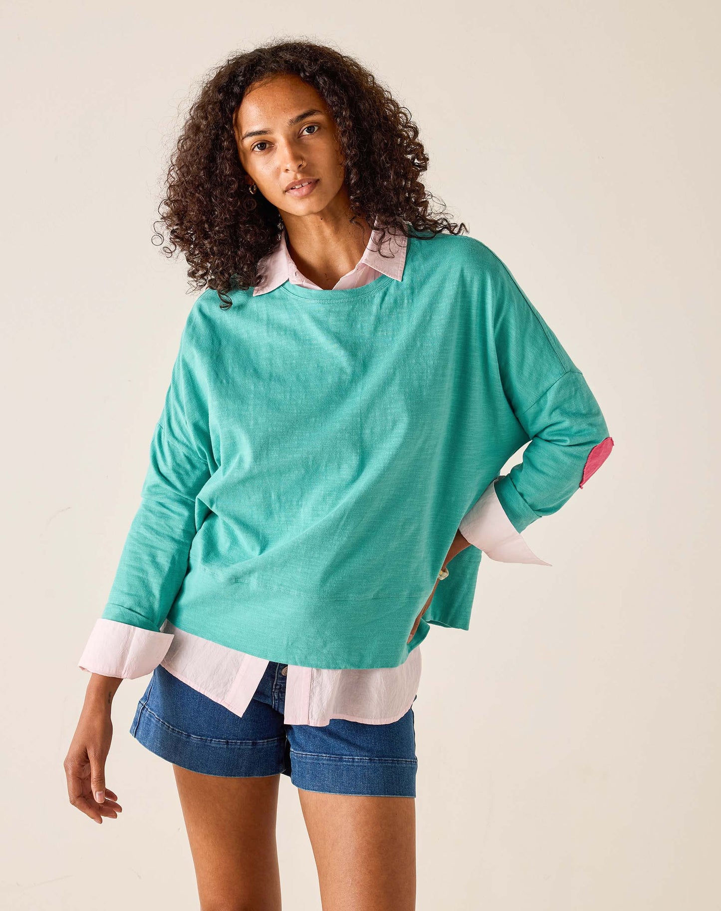 Amour Applique Tee in Teal and Pink