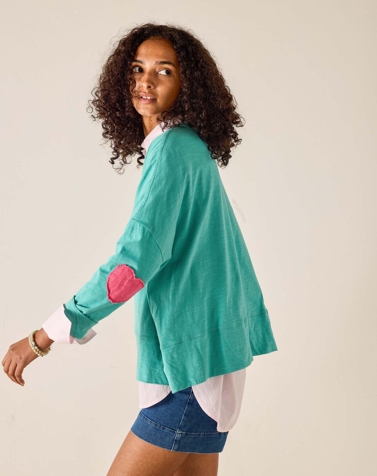 Amour Applique Tee in Teal and Pink