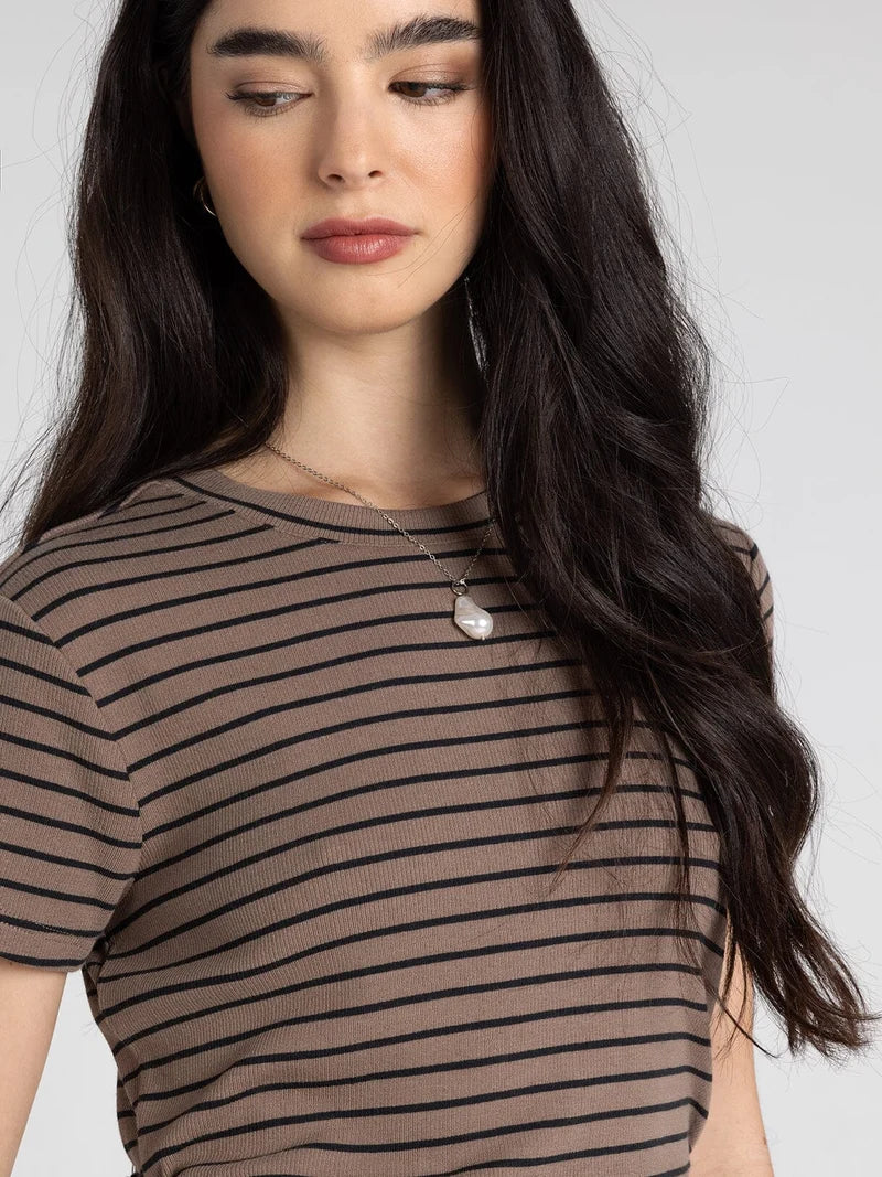 Annie Tee in Latte & Black Stripes