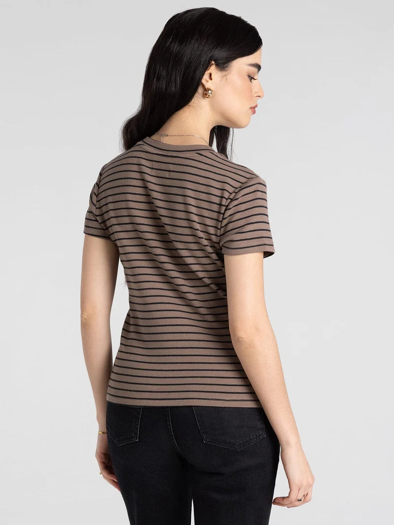Annie Tee in Latte & Black Stripes