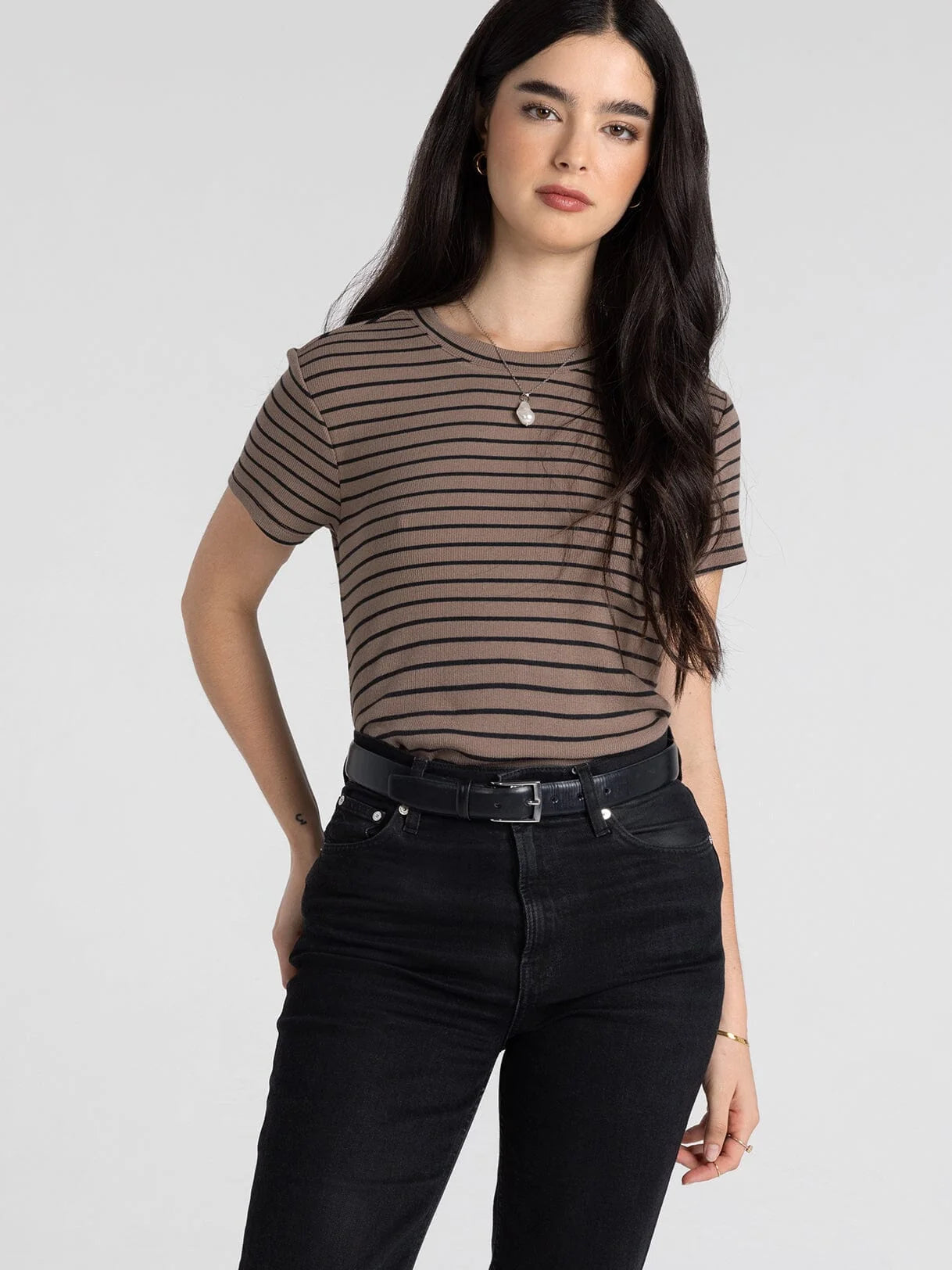 Annie Tee in Latte & Black Stripes