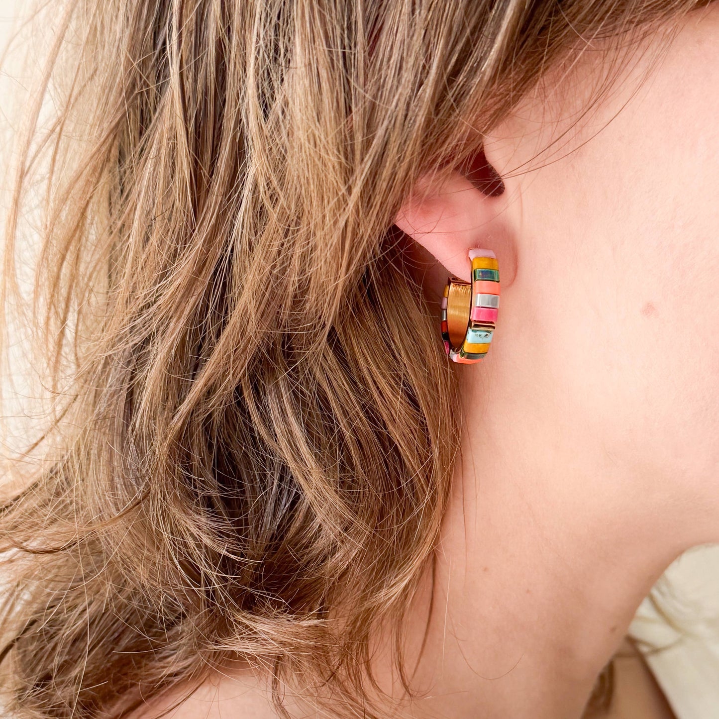 Mixed Color Tila Bead Hoop Earrings