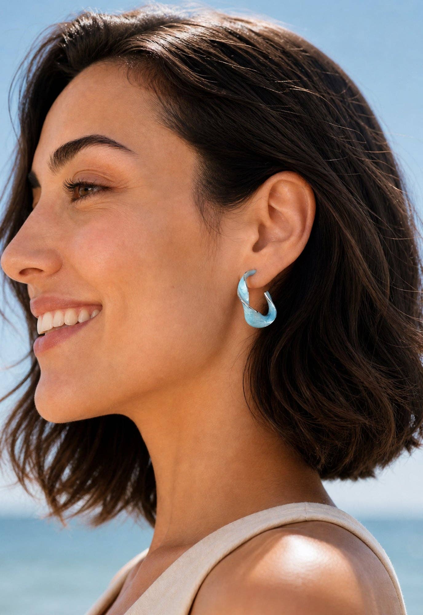 With a Twist Hoop Earrings in Sky Blue