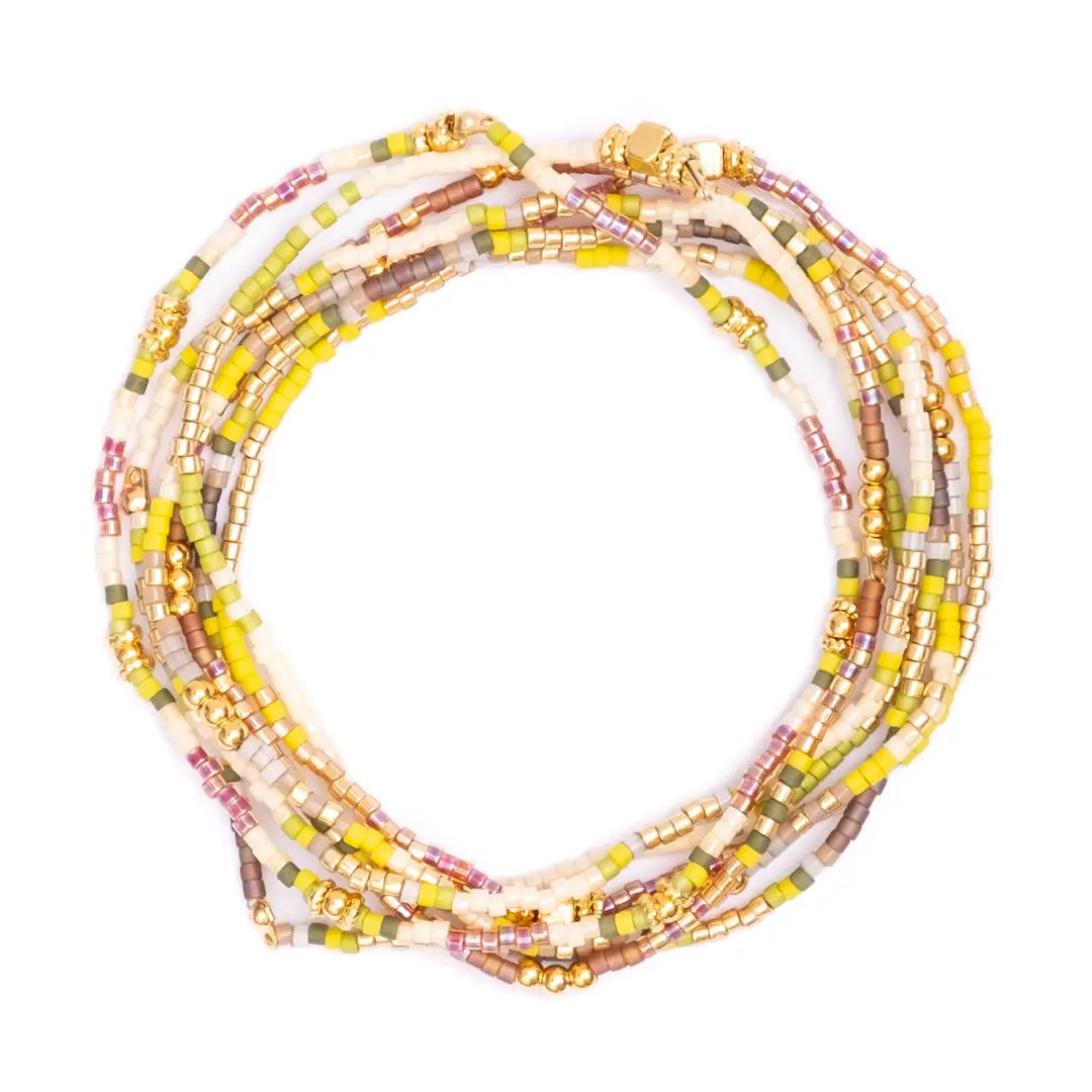 Miyuki Beaded Stretch Bracelet Set in Citron/Tan/Cream