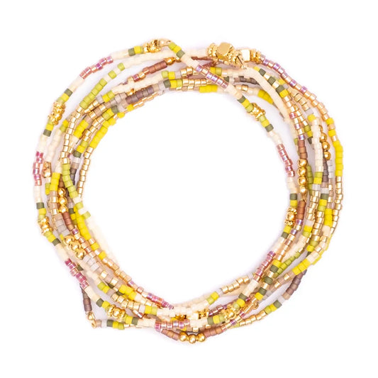 Miyuki Beaded Stretch Bracelet Set in Citron/Tan/Cream