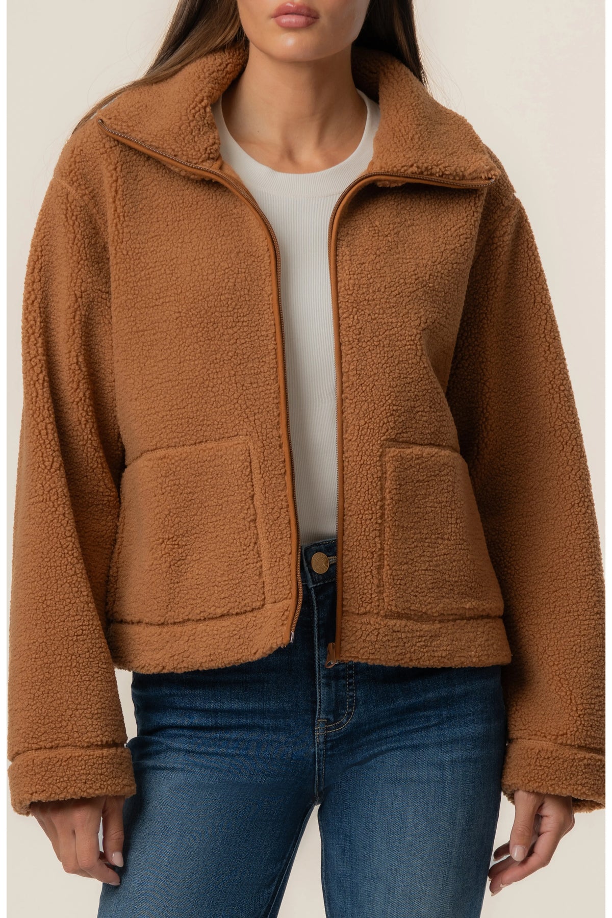 Dena Faux Shearling Jacket in Camel