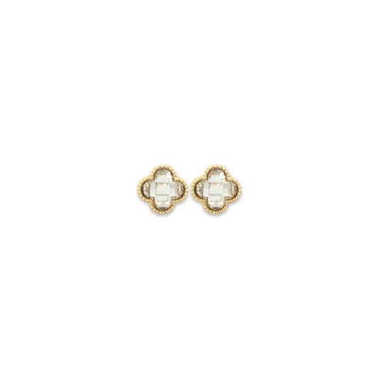 Crystal + Gold Quatrefoil Stud Earrings