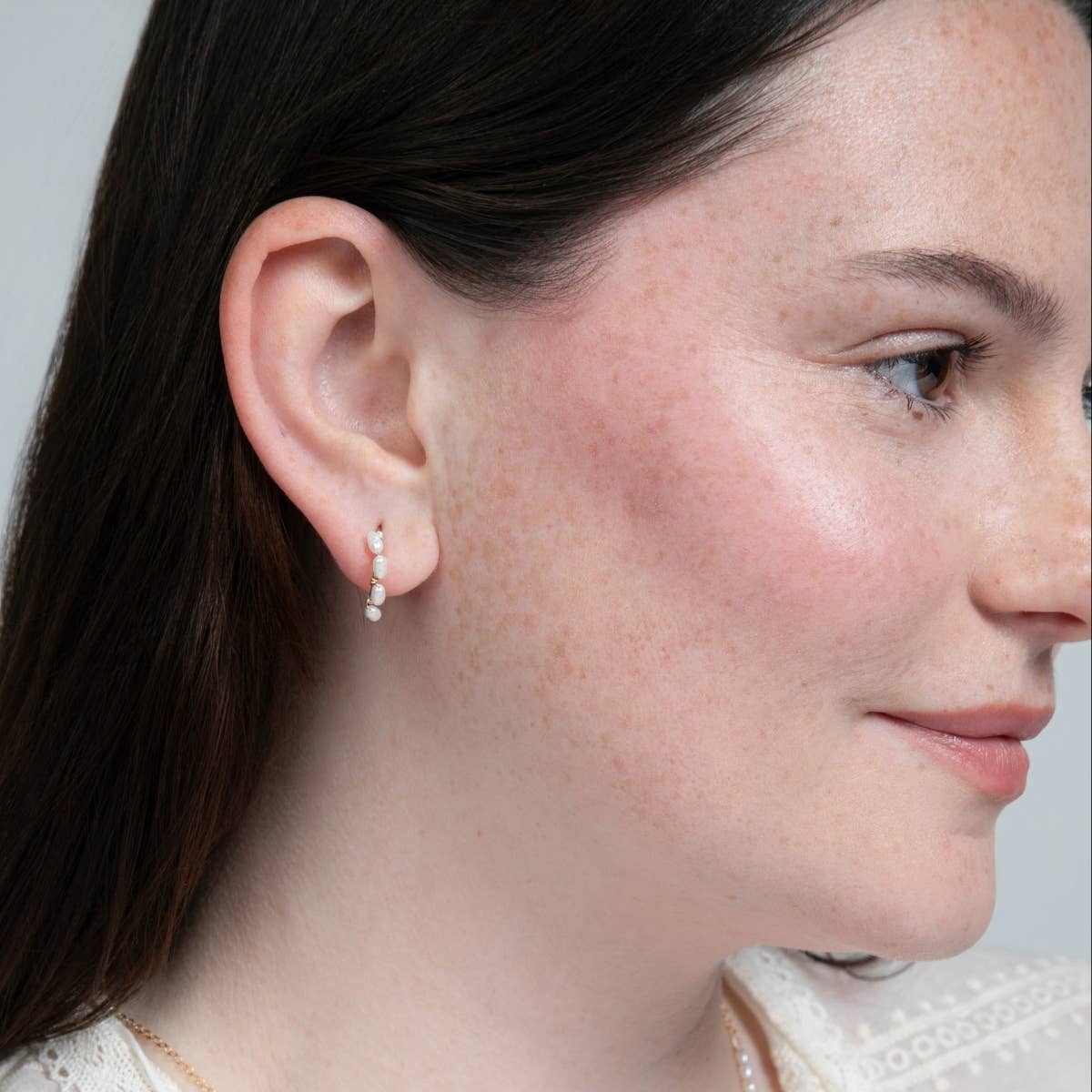 Victoria Rice Pearl Hoop Earrings in 14 Karat Gold Filled
