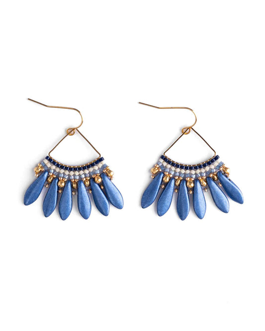 Heirloom Fan Drop Earrings in Blue