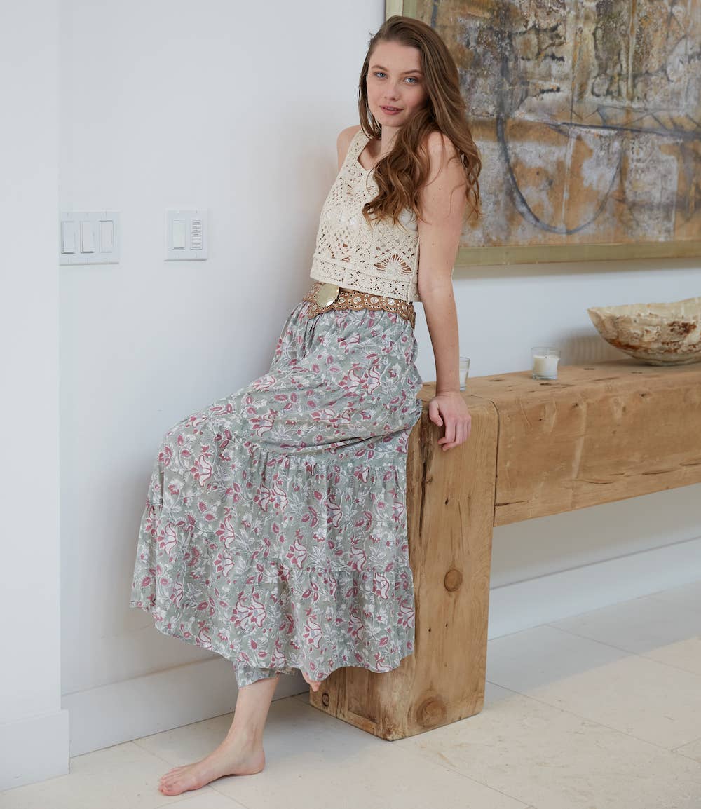 Radha Block Printed Cotton Maxi Skirt