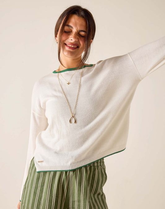 Cardiff Sweater in White and Jungle