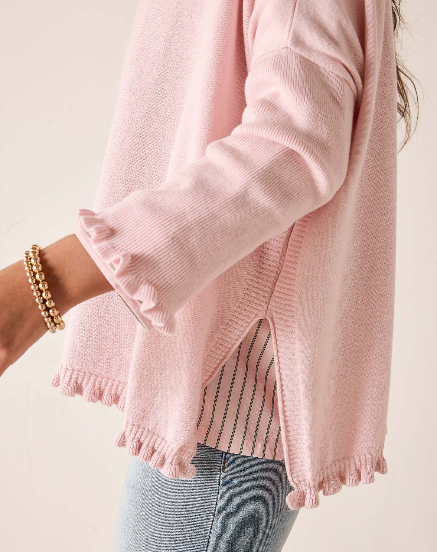 Catalina Cotton Ruffle Sweater in Rose Quartz