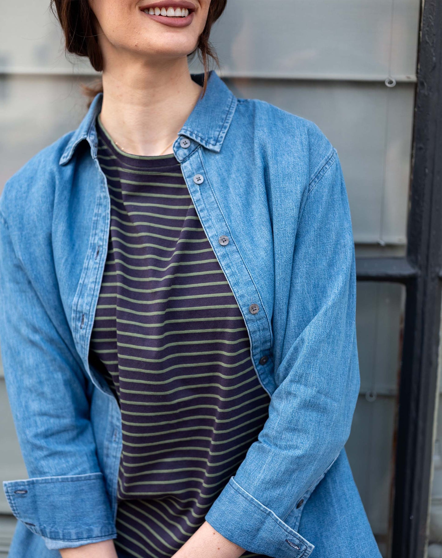 Catalina Slub Tee in Navy + Light Olive