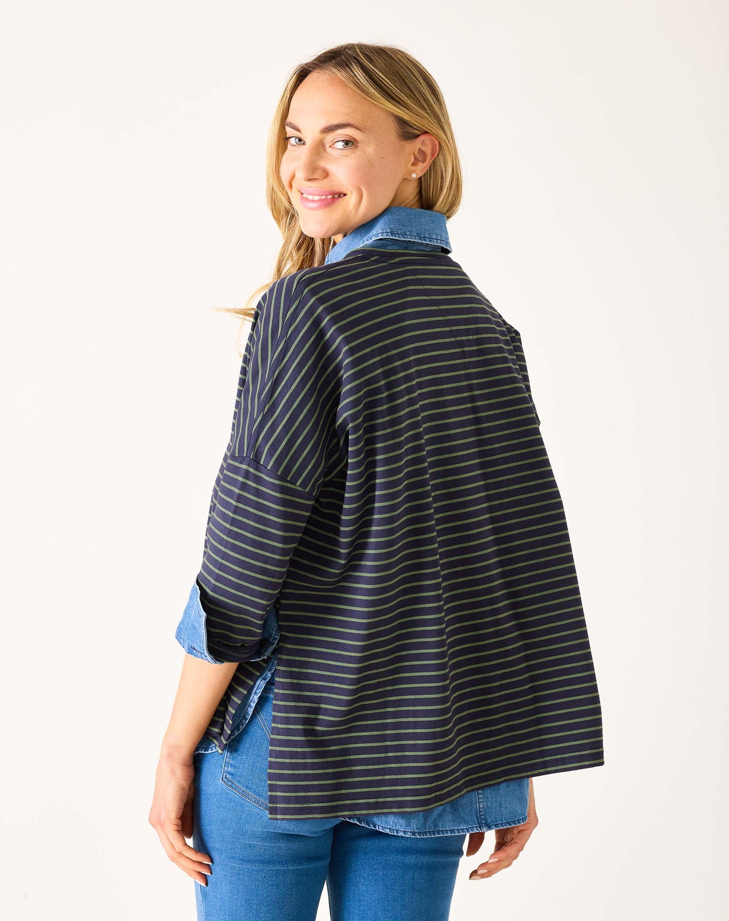 Catalina Slub Tee in Navy + Light Olive