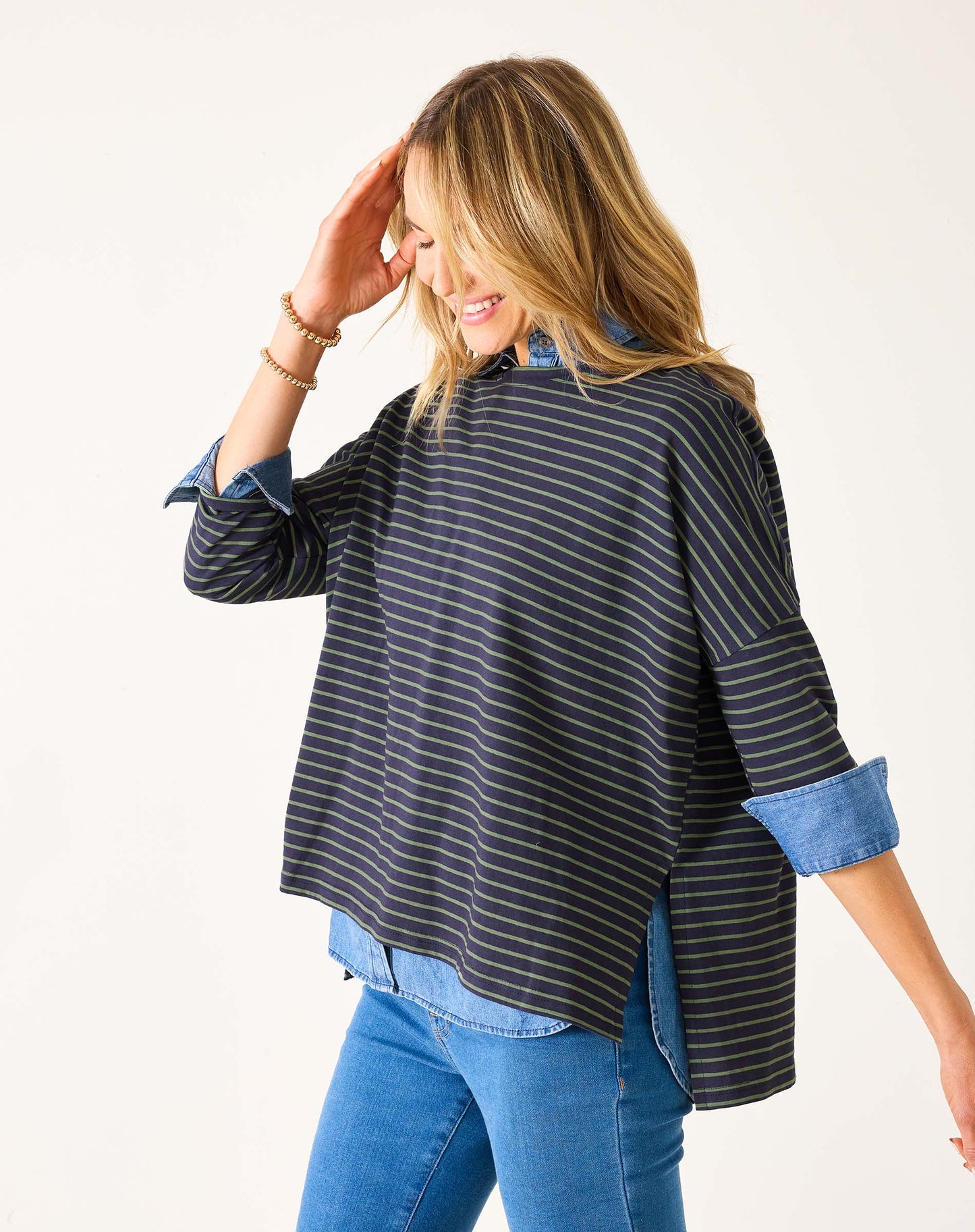 Catalina Slub Tee in Navy + Light Olive