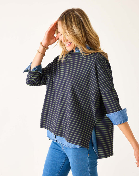 Catalina Slub Tee in Navy + Light Olive