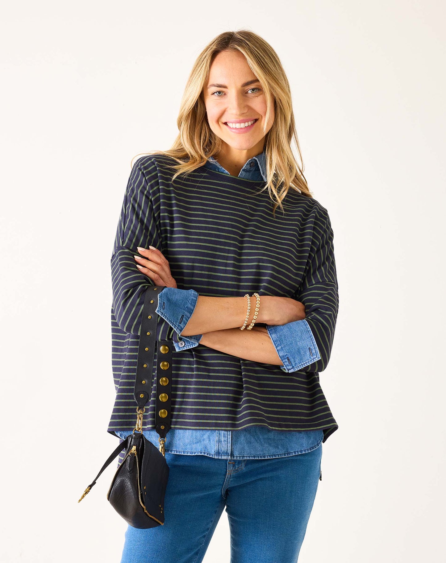 Catalina Slub Tee in Navy + Light Olive