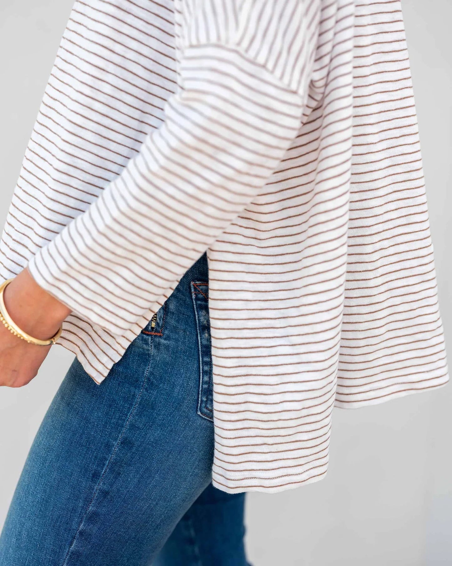 Catalina Slub Tee in White + Taupe Stripe