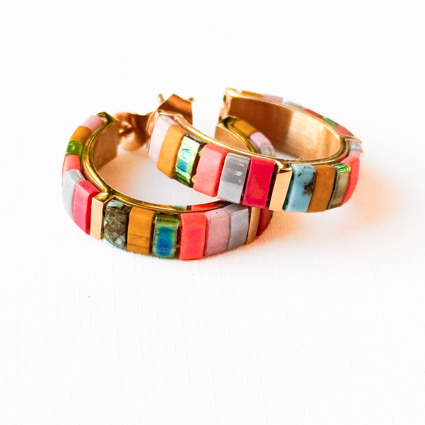 Mixed Color Tila Bead Hoop Earrings