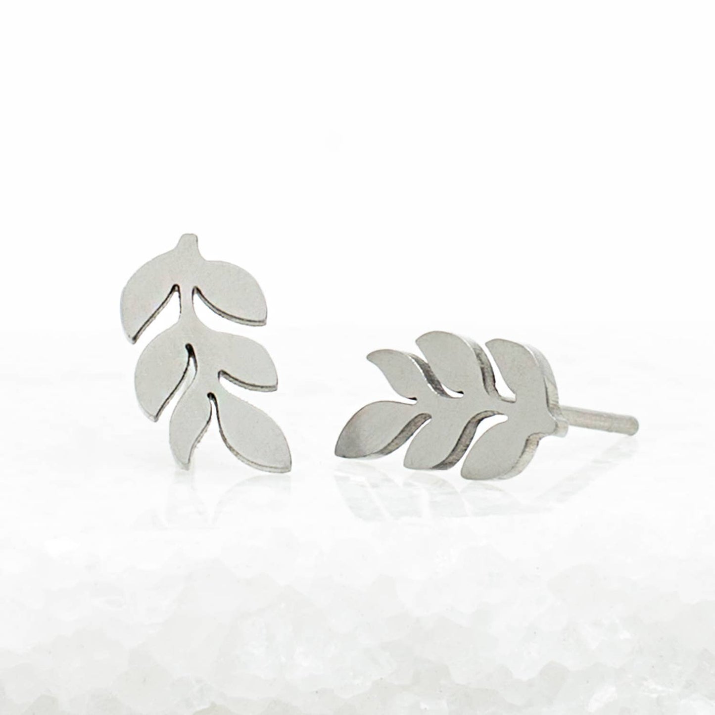 Rowen Leaf Stud Earrings in Silver