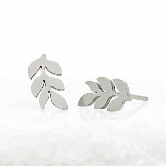 Rowen Leaf Stud Earrings in Silver