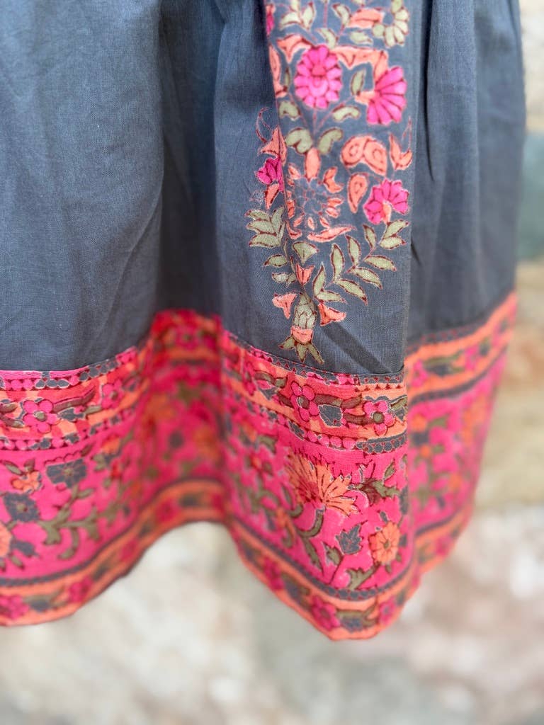 Paloma Block Printed Smocked Maxi Dress in Bougainvillea