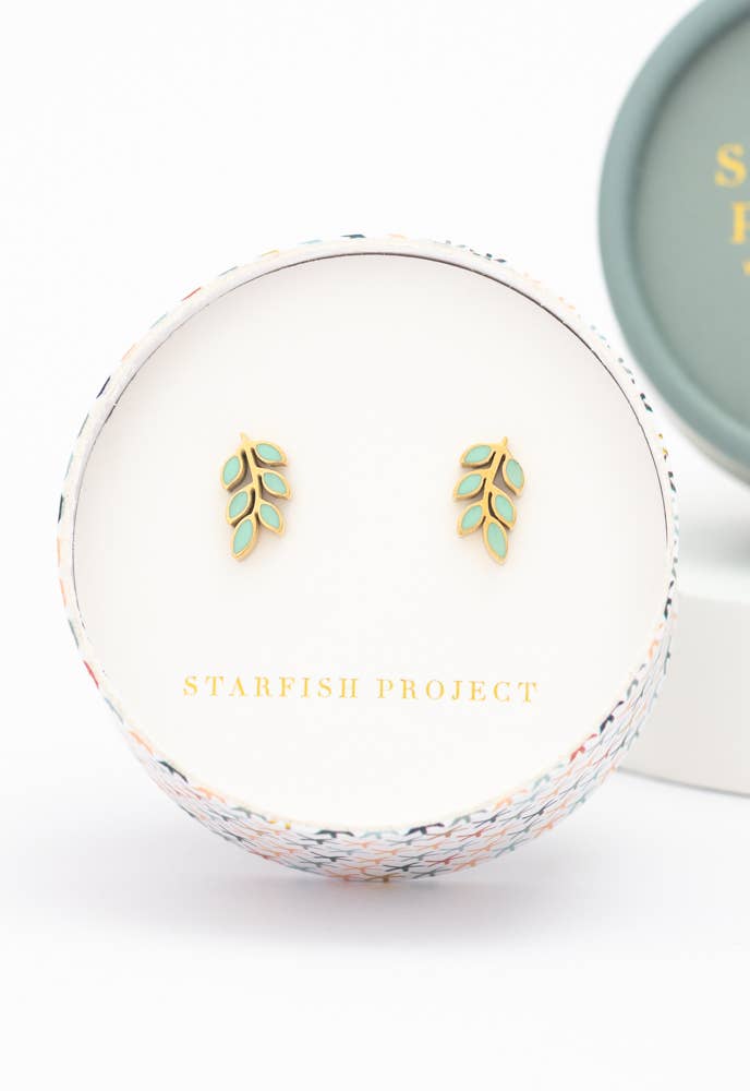Rowen Leaf Stud Earrings in Mint
